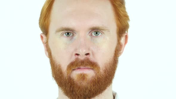 Close Up of Red Hair Beard Man Face