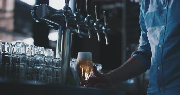 Barman crafting a beer in a urban modern bar