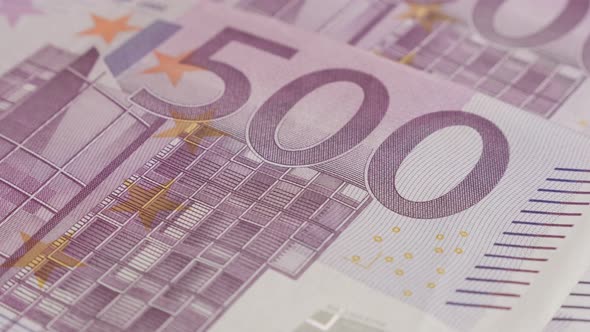 Slow tilt background of red 500 euro banknotes in a row 4K 2160p 30fps UltraHD    footage - EU paper