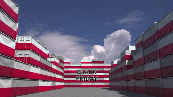 Containers with BLACK FRIDAY Text and National Flags of Poland