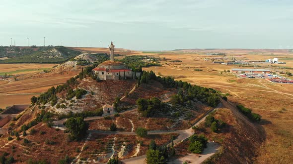 Aerial View of Statue Of The Christ Of The Otero In Palencia Spain