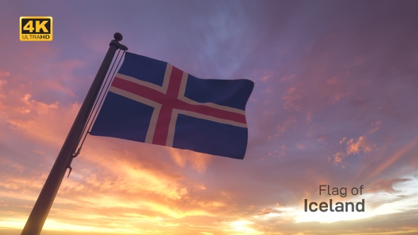 Iceland Flag on a Flagpole V3 - 4K