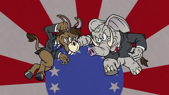 Cartoon Democrat Donkey Vs Republican Elephant