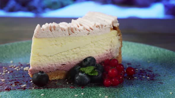 Classic Cheesecake with Berries on Plate.