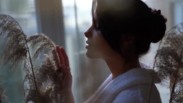 Portrait of a Brunette on the Background of a Window