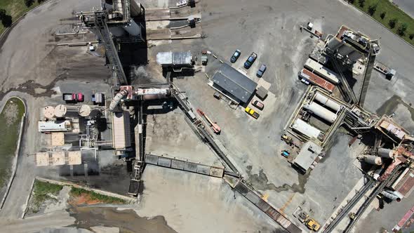 Asphalt Processing and Recycling Plant Transformation Into Gravel Aerial View on of Asphalt Factory