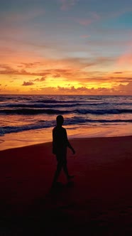 Women Silhouette During Sunset Tropical Beach of Koh Lanta Thailand During Vacation in Thailand