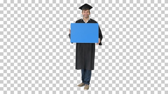 Smiling graduate male in mortarboard holding, Alpha Channel