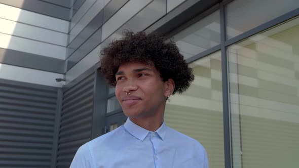 Curly Haired African American Man Close Up