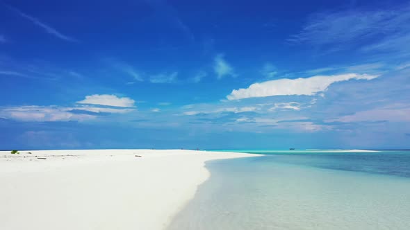 Aerial view landscape of exotic sea view beach journey by blue green water with bright sandy backgro