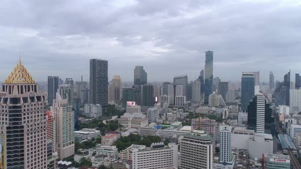 4k Aerial city view of Bangkok dowtnown, Flying over Bangkok, Thailand.