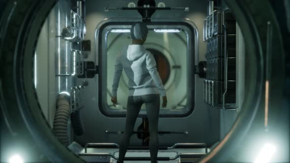 Woman Astronaut on a Futuristic Spaceship