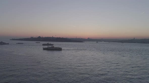 Sunset istanbul sea traffic