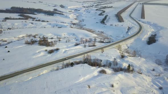 Winter Hills And Road