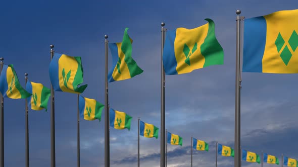 The Saint Vincent And The Grenadines Flags  Waving In The Wind  4K