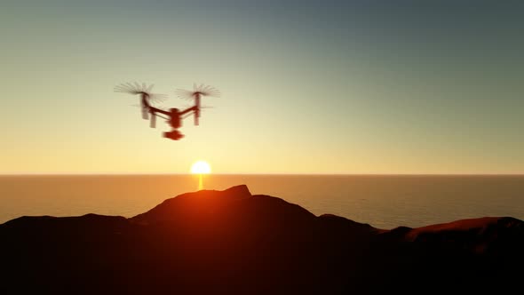 Silhouette Drone Sunset Landscape  alt