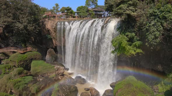 Aerial Shot of the Elephant Waterfall in the City of Dalat in the Southern Part of Vietnam