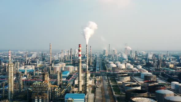 Aerial view oil refinery