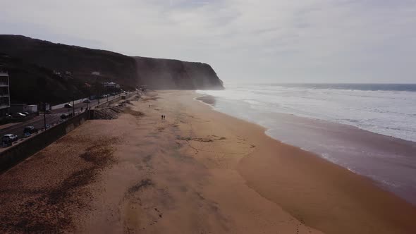 Praia Grande Beach at Sintra, Lisbon, Portugal, on the Atlantic Coast, a Beautiful Sandy Beach with