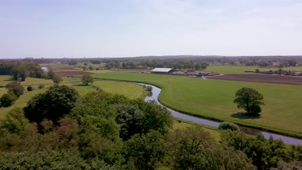 River Berkel in the Achterhoek flows through agricultural and forest area, Gelderland