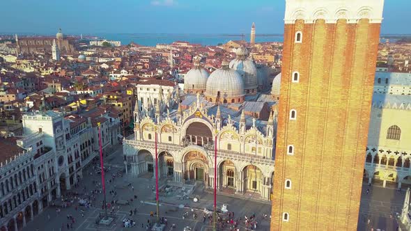 Aerial View of Venice Panoramic Landmark, Aerial View of Piazza San Marco or St Mark Square