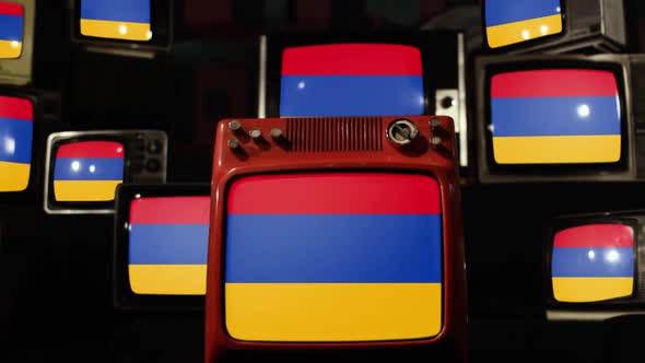Flag of Armenia and Retro TV Sets.