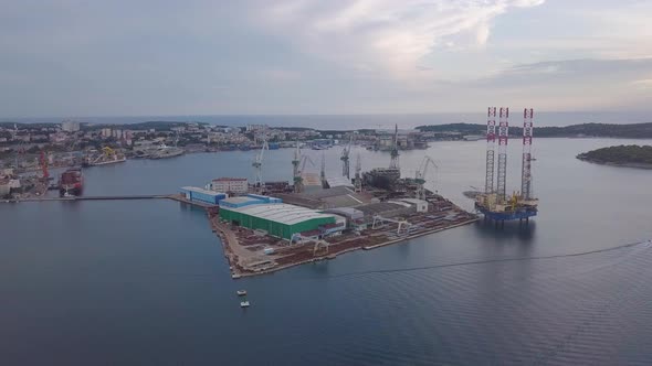 Industrial Shipyard In Twilight