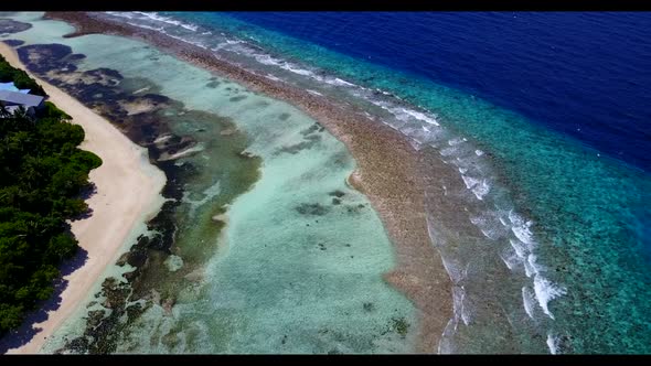 Aerial top down landscape of marine seashore beach break by blue water and white sand background of 