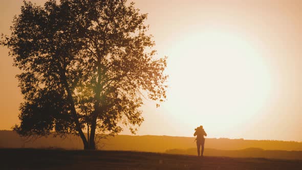 Hiker Man Tourist Walking Mountains Trekking Alone. Active Successful Man Travelling with Backpack