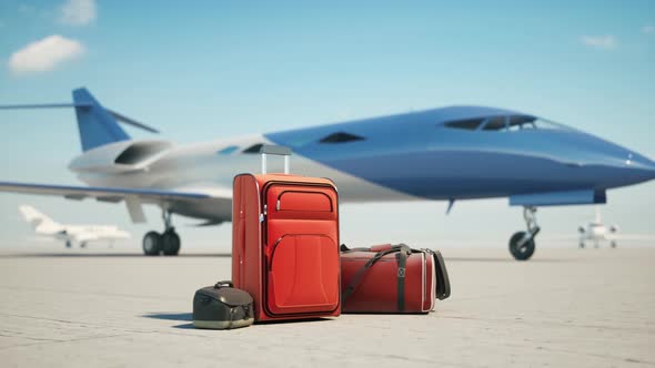 Suitcases at Airport Near the Jet