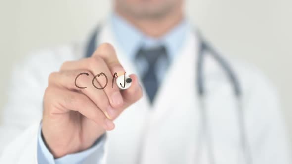 Contagious Disease Doctor Writing on Transparent Glass