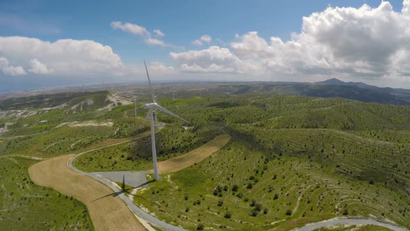 Large Wind Turbines Standing in the Fields, Eco-Friendly Electricity Generation