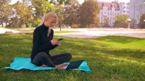 Girl Blonde Working Outdoors