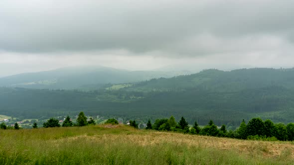 Clouded hills.