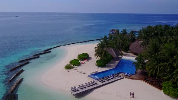 Aerial drone scenery of marine sea view beach by ocean and sand background