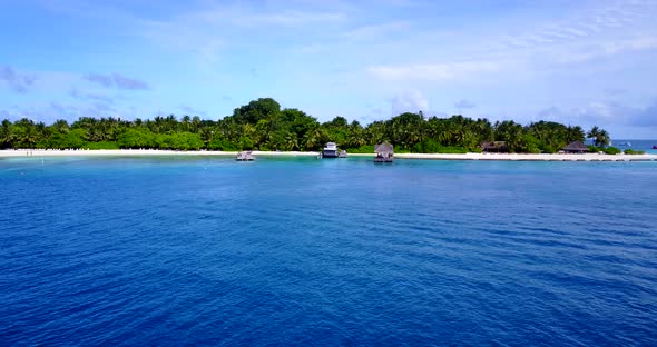 Daytime birds eye abstract view of a white paradise beach and blue water background