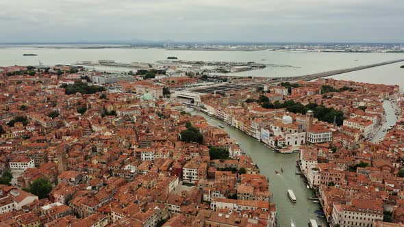 Drone Panoramic View of Venice with Traditional Houses and Grand Canal