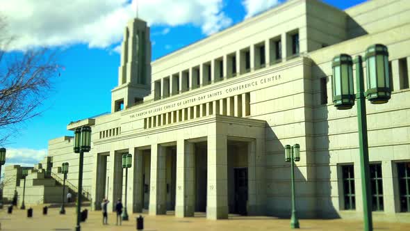 A great time-lapse of a crowd of people filing quickly out of the General Conference center for the