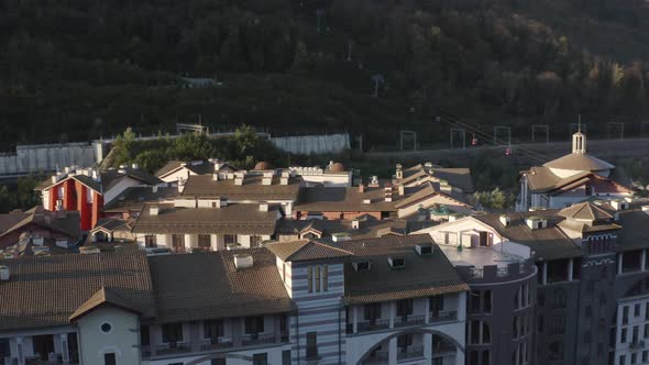 Aerial Panorama View Beautiful Antique Luxury Apartment Roof Morning Lights