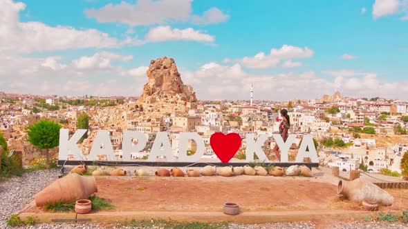 Female Tourist On Viewpoint In Cappadocia