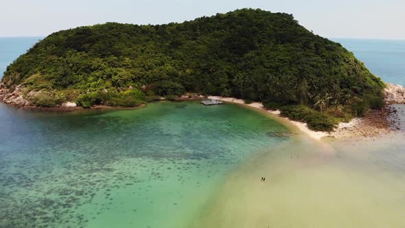 Aerial Drone View Small Koh Ma Island, Ko Phangan Thailand. Exotic Coast Panoramic Landscape, Mae