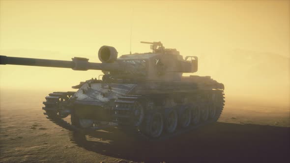 World War II Tank in Desert in Sand Storm