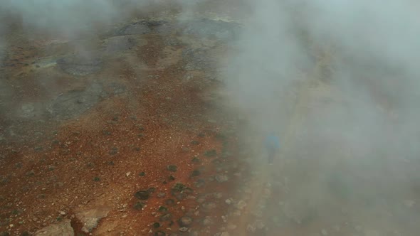 Aerial View of the Steaming Hverir Geothermal Area Near Lake Myvatn