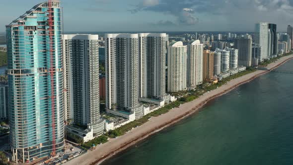 Paradise City View. Dream Trip Footage. Aerial Panorama of Scenic Sandy Beach