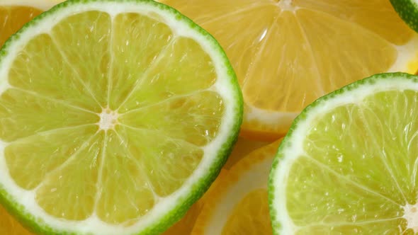 Lemon and Lime Slices Closeup, Macro Food Summer Background