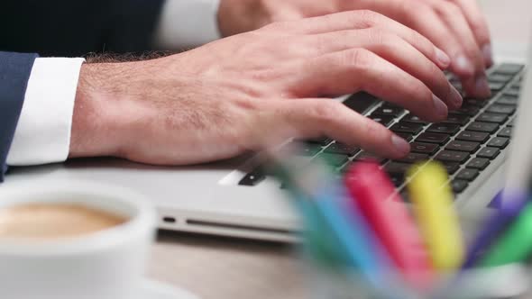 Close Up Shot of Male Hands Working on Computer