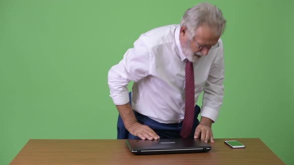 Handsome Senior Bearded Businessman Against Green Background