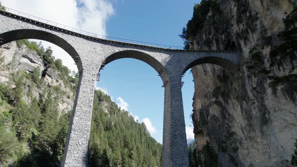 Aerial View of the Landwasser Viaduct in the Swiss Alps at Summer