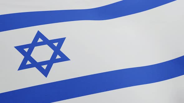 National Flag of Israel Waving Original Size and Colors 3D Render Flag State of Israel Used Star of