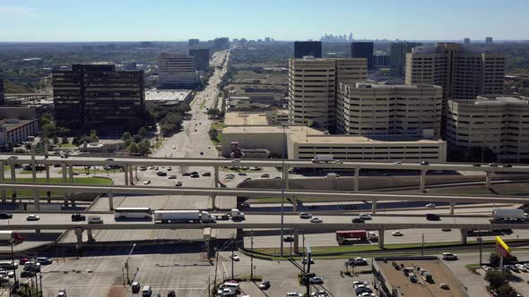 Interstate Freeway and bridges in Dallas, Texas, USA. 4K